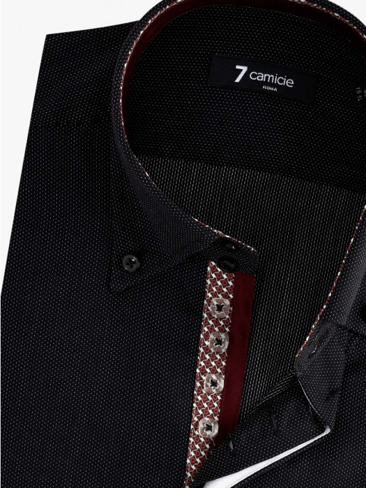  Мужская рубашка 7camicie с длинным рукавом, черная в точку, скрытая планка, сатин,  L/42