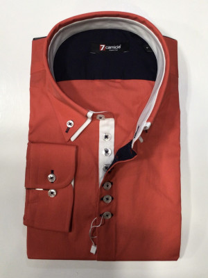 Мужская рубашка 7camicie с длинным рукавом коралловая 2 ворота, M/39