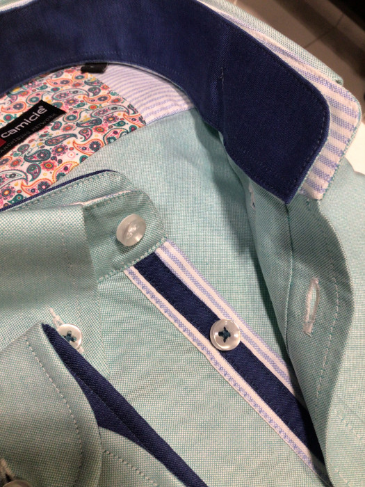 Мужская рубашка 7camicie с длинным рукавом бледная мята оксфорд, L/41