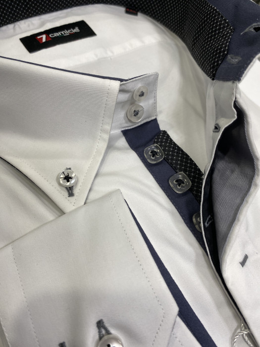 Мужская рубашка 7camicie с длинным рукавом, скрытая планка, белая сатин, 4XL/50 
