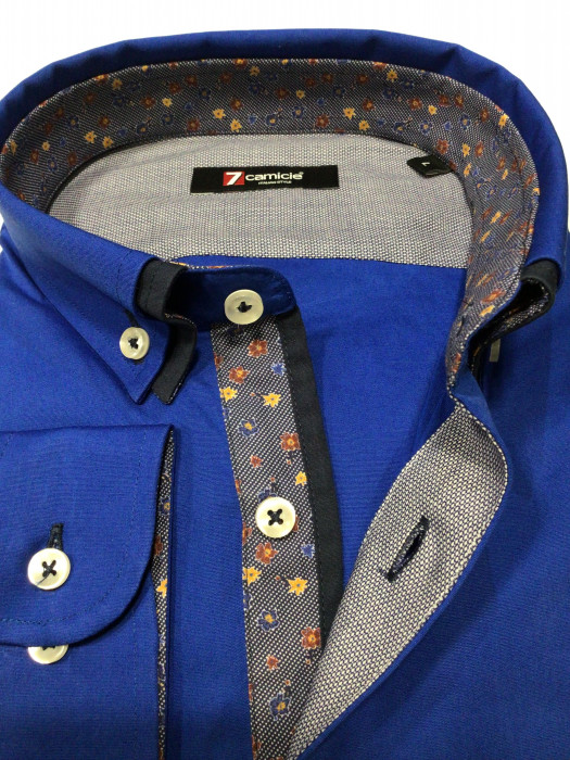  Мужская рубашка 7camicie с длинным рукавом, кобальт, 2 ворота, L/41